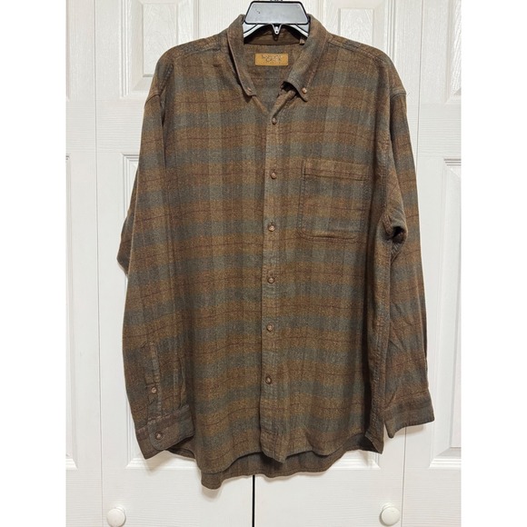 Morgan Creek Outfitters Other - Morgan Creek Outfitters Mens XL Brown Plaid Herringbone Cotton Rayon Shirt L/S